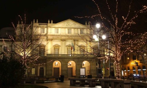 La Scala Opera house at night in Milan, Italy