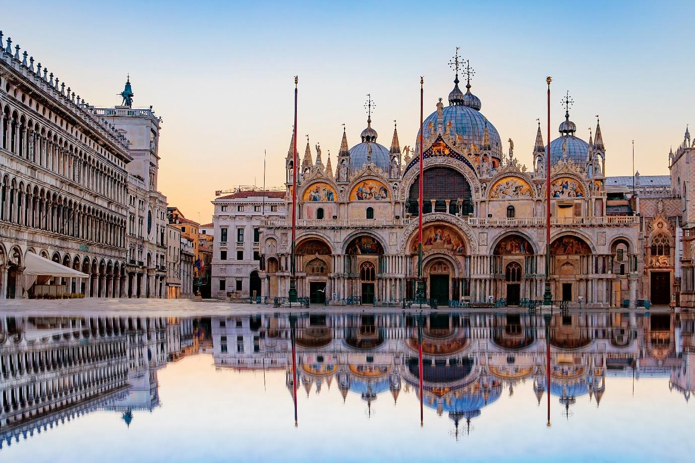 Ancient bronze horses of St Mark's Basilica over Saint Mark Square.Venice, Italy.