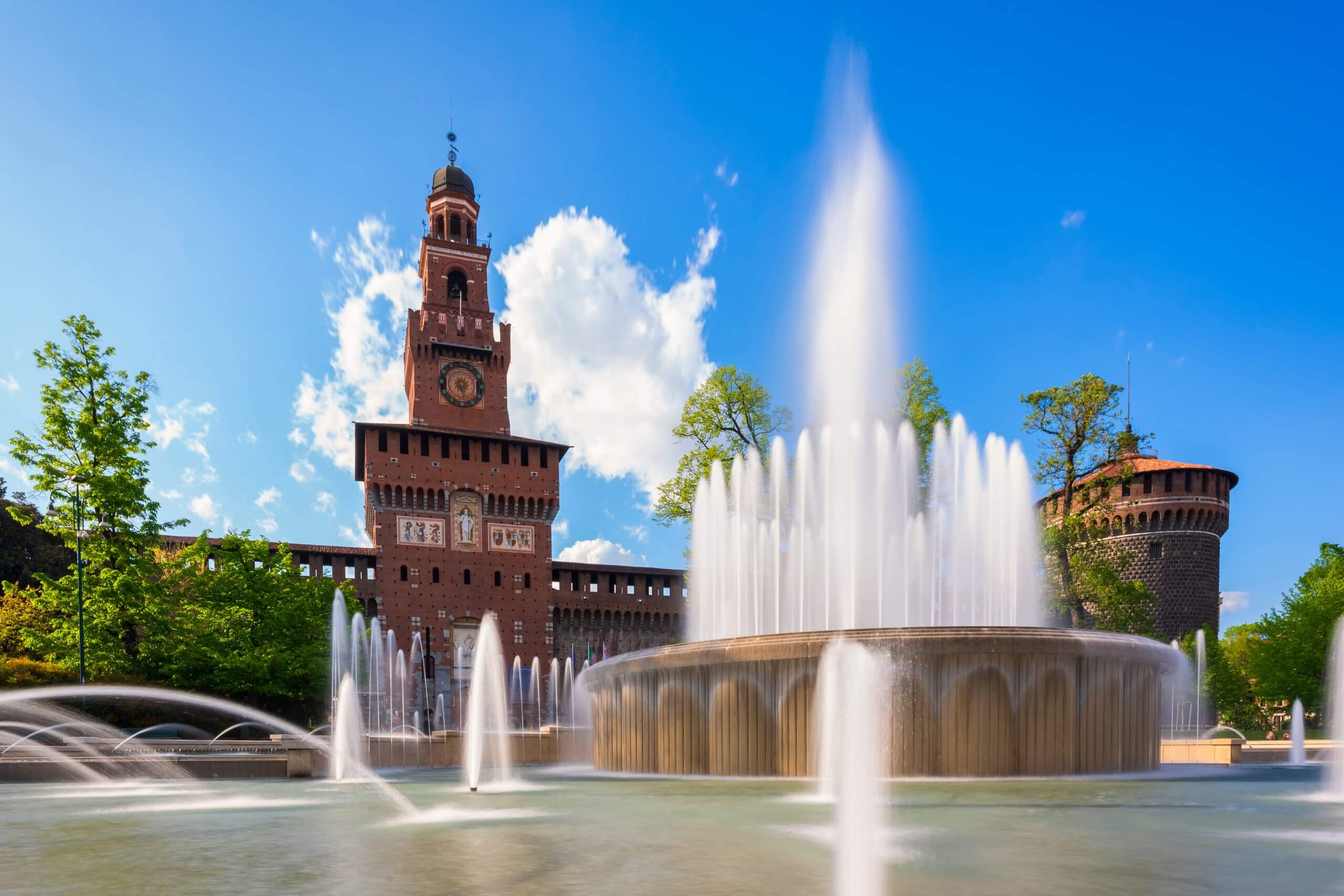 Sforza Castle on a sunny day in Milan, Italy.