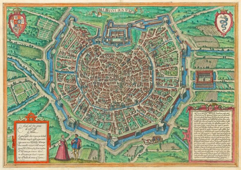 An old map of Milan, Italy