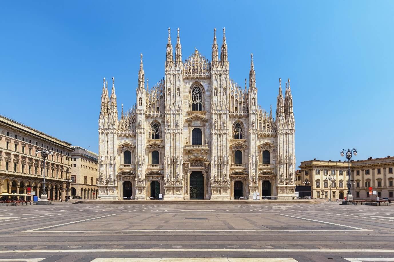 Front view Milan Duomo on a sunny bright day.