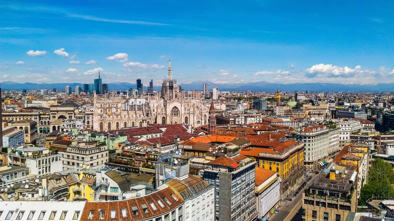 Aerial view of the Brera District in Milan, Italy.