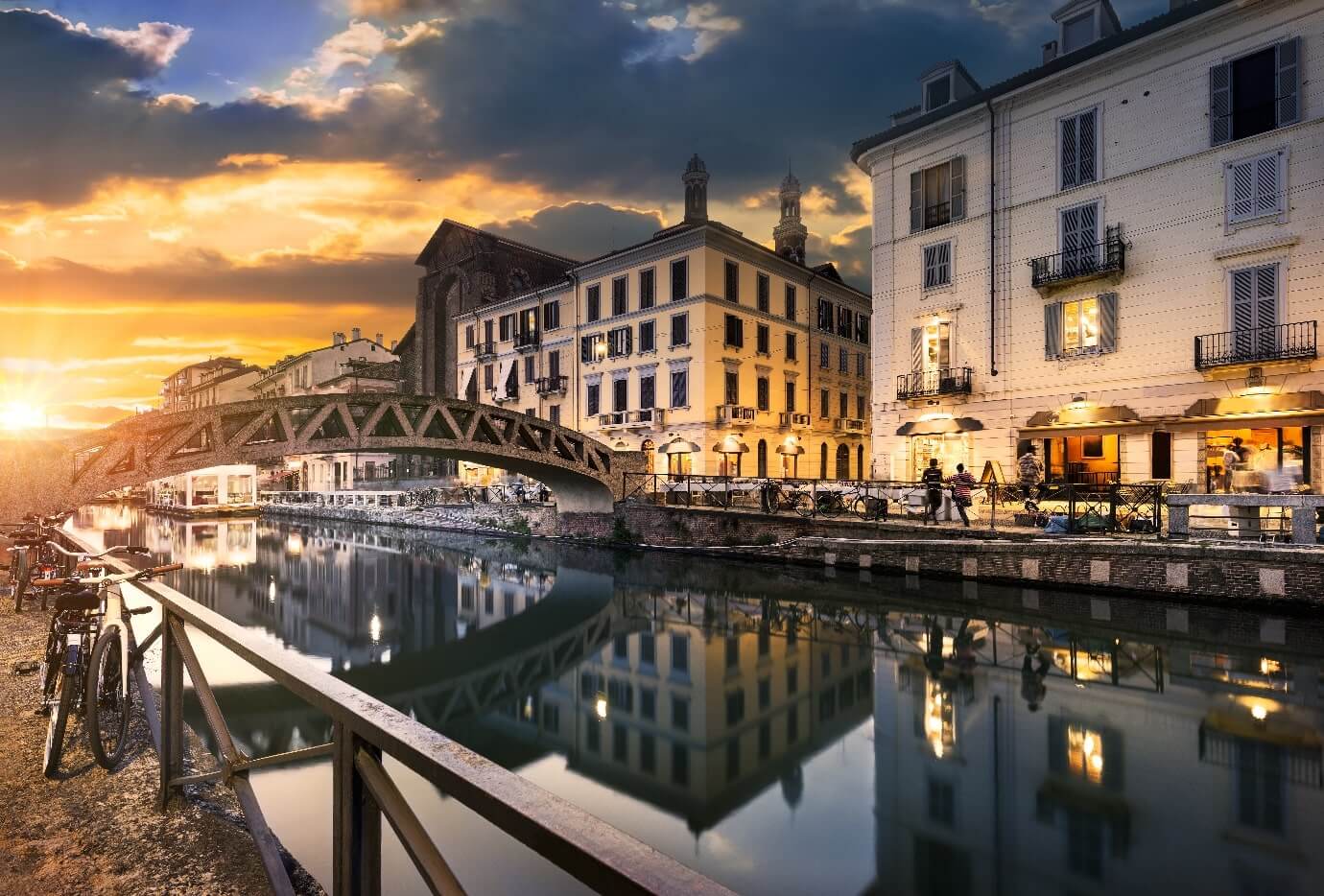 Sunset view of the Navigli district in Milan, Italy